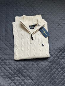 Ralph Lauren Cable Knit Quarter Zip, Men's Size XL, Cream Colour
