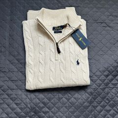 Ralph Lauren Cable Knit Quarter Zip, Men's Size XL, Cream Colour