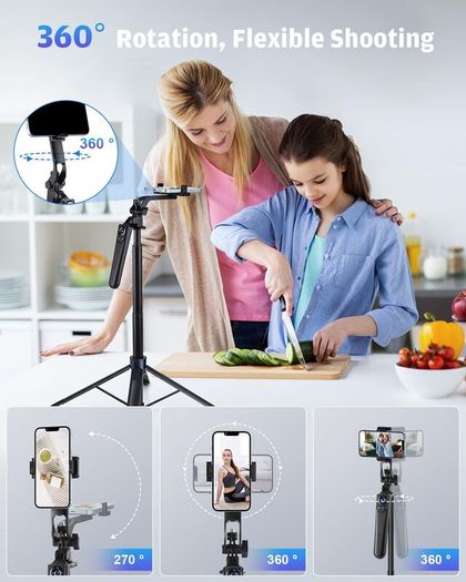 Phone Tripod with 2 LED Fill Lights & Removable Remote, All-in-One Extendable Selfie Stick Tripod for iPhone, Android & Camera, Ideal for Selfies, Vlogging & Video Recording