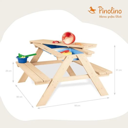 Children's Seat Set for 4 Including 2 Tubs and Removable Worktop for Children from 2 Years Solid Wood Natural
