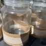 Hessian and lace decorated jars for wedding or party decoration Image 4