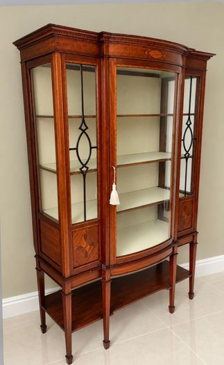 Antique Edwardian Mahogany and Rosewood Bow front  library cabinet