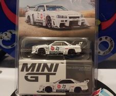 Mini GT 1:64 scale diecast model of the Nissan LB-ER34 Super Silhouette Athlet/Collet car. Liberty Walk's Nissan Skyline GT-R Blister Pack