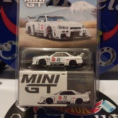 Mini GT 1:64 scale diecast model of the Nissan LB-ER34 Super Silhouette Athlet/Collet car. Liberty Walk's Nissan Skyline GT-R Blister Pack