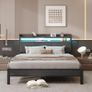 King Size Bed Frames with 5ft Upholstered Wooden Two-shelf Storage Headboard, Charging Station,LED Lights, 150x200 cm Heavy Duty Metal Platform Bed Kingsize,No Box Spring Needed,Grey Image 6