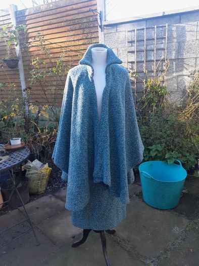 Teal Wool Vintage Handmade woven skirt and wrap