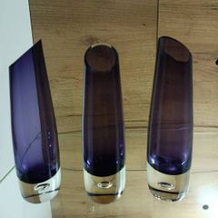 Set of 3 vintage Swedish style purple glass vases in the manner of Aseda Glassbruk designed by Bo Borgstrom.
