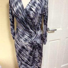 Ghost Dark Grey Print Wrap Dress - Size 10