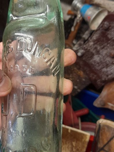 Antique James Duncan JD Glass Codd Neck Bottle Featuring a Marble Stopper