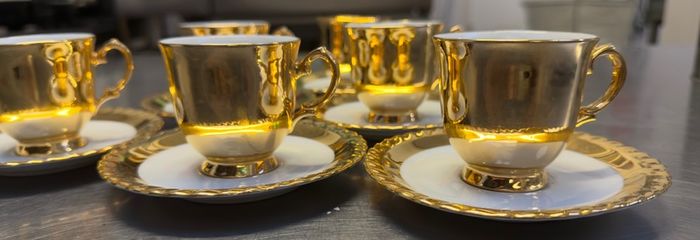 Gold Lustre white mini teacups and sauces by TK Thun Czechoslovakian