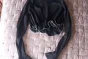 Cropped V Neck top size 10 with beaded cuff and waist