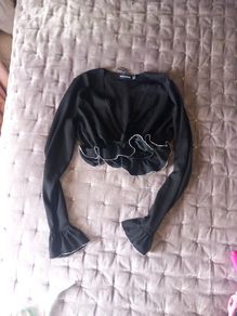 Cropped V Neck top size 10 with beaded cuff and waist