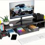 Dual Monitor Stand Riser, Metal Monitor Desk Accessories with Drawer and 2 Pen Holder, Adjustable Length and Angle - Computer Monitor Stand for Screen, Computer, Printer (Metal Black) Image 6