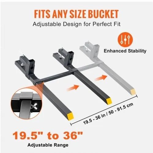 Pallet Forks, 907.2 kg Clamp on Pallet Forks, 109.2 cm Total Length Tractor Bucket Forks with Adjustable Stabilizer Bar, Heavy Duty Pallet Forks