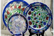 Mid Century Turkish Kutahya Isnik Wall Plates Trio Signed
