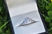 18ct White Gold Square Halo Cluster Diamond Engagement Ring