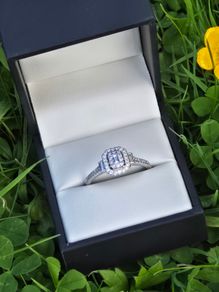 18ct White Gold Square Halo Cluster Diamond Engagement Ring