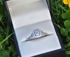 18ct White Gold Square Halo Cluster Diamond Engagement Ring