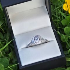 18ct White Gold Square Halo Cluster Diamond Engagement Ring
