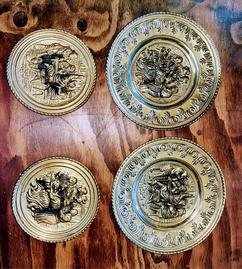 Set of 4 1960s brass wall plates