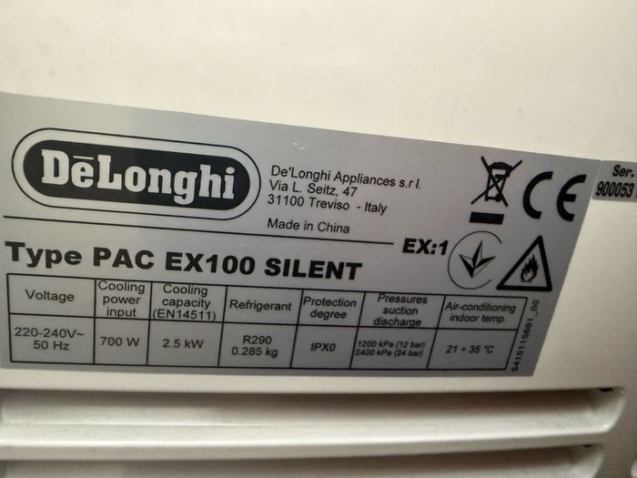 DeLonghi Pinguino PACEX100 silent portable air conditioner 63 dB 610 W White - Energy Class A+++