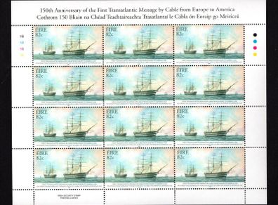 2008 Ireland 150th Anniversary of the First Transatlantic Message by Cable from Europe to America Commemorative Stamps Sheetlet Plate 1B1B1B1B Mint Never Hinged (MNH)