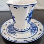 Vintage Russian Gzhel Porcelain Teacup Saucer Katerina Cobalt Blue Stamp Image 2