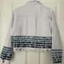 White Denim Jacket- Distressed Style with Blue Stripes- Size S Image 2
