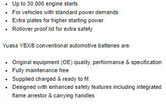 Yuasa 075 Starter Battery premium