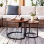 Round Coffee Table, Removable Set of 2 Side Table, Modern Nesting Table with Metal Frame Legs and Wooden Accent Top for Living Room, Bedroom, Office, Balcony, Industrial Image 4