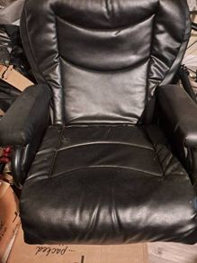 Black Faux Leather Swivel and Reclining Armchair with Footstool