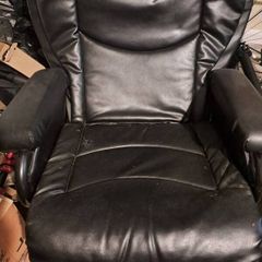 Black Faux Leather Swivel and Reclining Armchair with Footstool