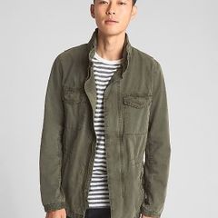GAP Men Green Hidden Hood Military Jacket
