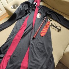 Harry Potter unisex boys or girls costume robe tie glasses + magic wand with led light and sound