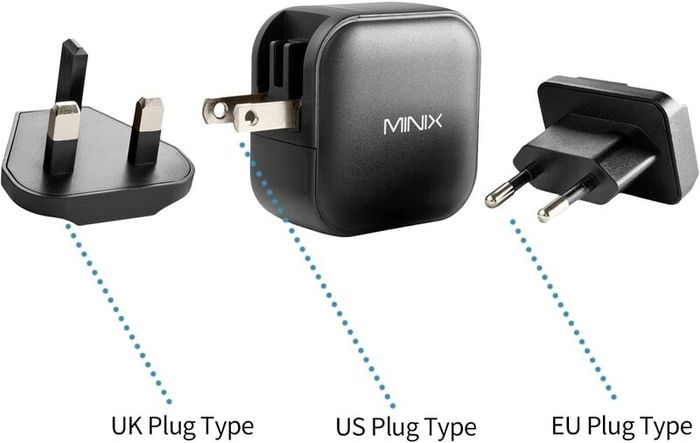 MINIX 66W Turbo 3-Port GaN Wall Charger 2 x USB-C Fast Charging Adapter, 1 x USB-A Quick Charge 3.0, Compatible with Laptop, iPad Pro, iPhone 14 Pro,Max XR XS X SE2 and More (NEO P1) - Boxed!