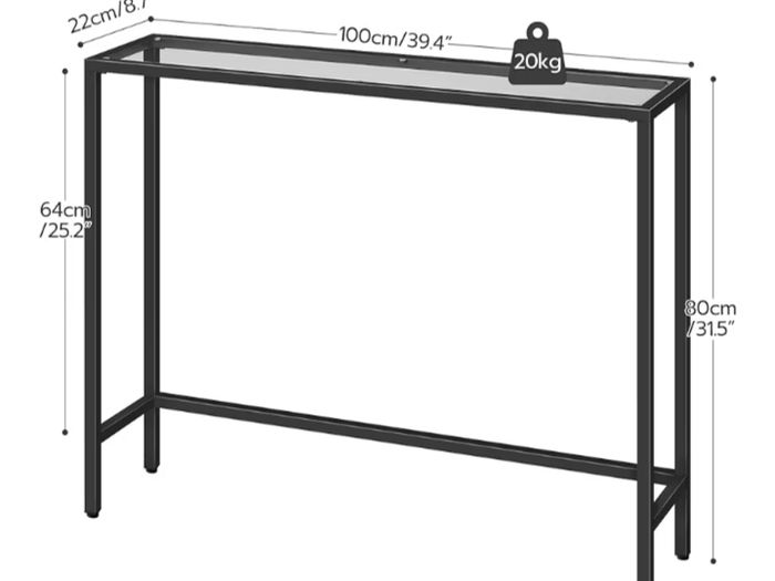 Tempered Glass Sofa Table, Slim Hallway Table, 100 x 22 x 80 cm, Modern Display Glass Console Table, for Living Room
