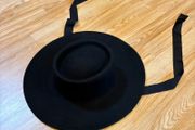 Black Wide Brim Hat with Ribbon Tie Classic Costume vintage Style