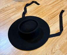 Black Wide Brim Hat with Ribbon Tie Classic Costume vintage Style