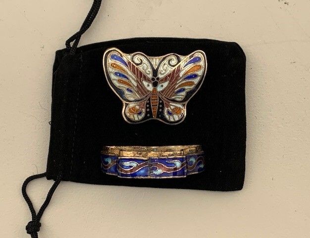 Mid Century Chinese Cloisonne Enamel Butterfly Trinket Box
