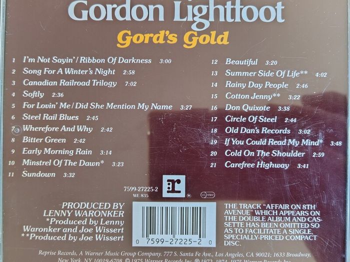 Gordon Lightfoot - Gord's Gold CD (1987) Folk Rock Singer Song Writer EX+