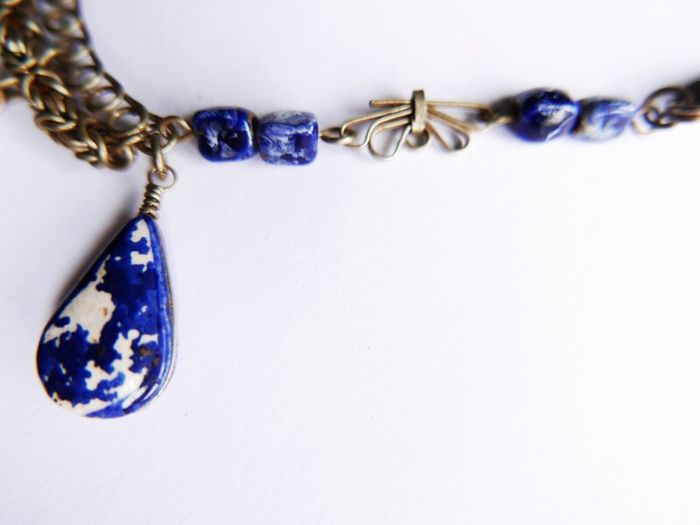 Vintage Ethnic Lapis Pendant Drop Necklace