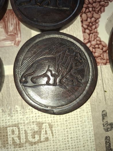 Beautiful Rare Full Set of African Hand Carved Wooden Place Mats with an Amazing Original Holder Postage Available,