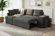 STACY Dark Grey Sofa Bed with Storage + 2 Poufs