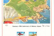 1985 Alderney Limited Edition Lithographed Print measuring 333mm X257 mm showing Alderney  50th Anniversary of Alderney Airport Commemorative stamps with First Day of Issue Cancel