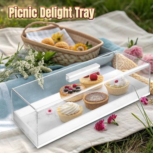 Acrylic Rectangular Cake Tray Multifunctional Rectangle Cake Stand with Clear Cover Lid - Serving Tray - Dessert Holder for Party Home Kitchen - Afternoon Tea Stands (2PCs)