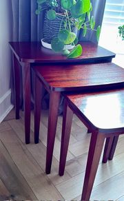 Refreshed - Mid-Century mahogany nest of 3 tables