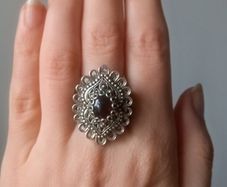 Vintage DGS Turkey 925 sterling silver filigree garnet cocktail ring