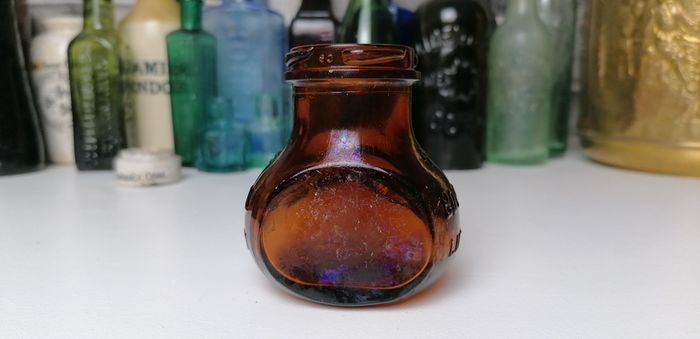 61 - Beautiful Vintage 4oz Bovril Dark Brown Glass Embossed Letters Jar