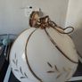 vintage 1970s Hollywood Regency-style milk glass swag lamp with gold leaf detailing Image 3