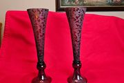 Pair of Ruby Red Glass Trumpet Vases